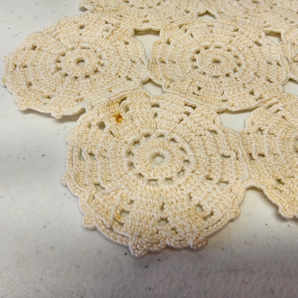 Unbranded Crochet Doily Table Runner Cream Vintage Floral Medallion 10x6 - Picture 5 of 5